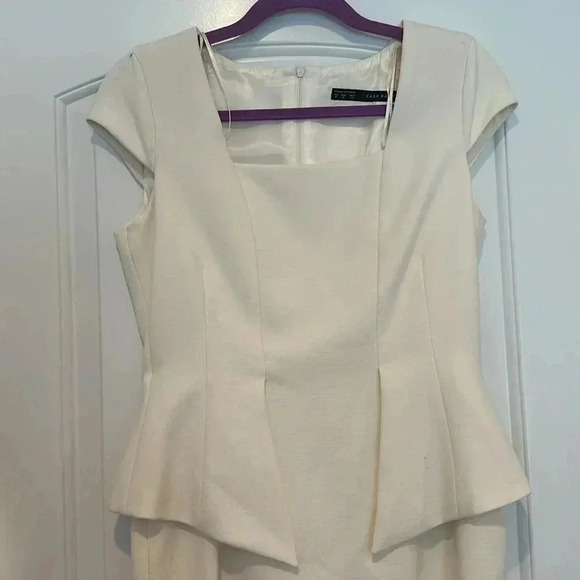Zara White Peplum Cap Sleeve Midi Dress Sz M - Picture 5 of 13